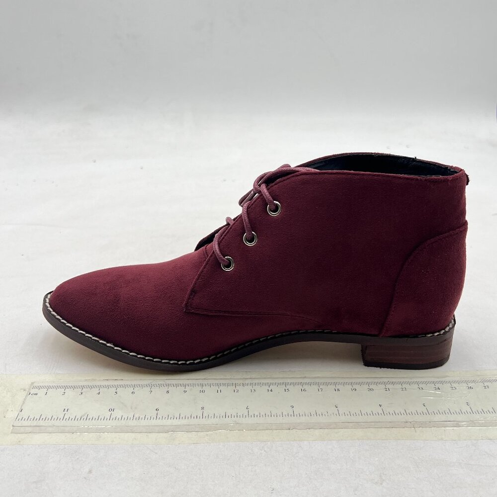 Wine Trendy Low Heel Pointy Toe Lace Up Chukka Ankle Boots Fall Winter Boot